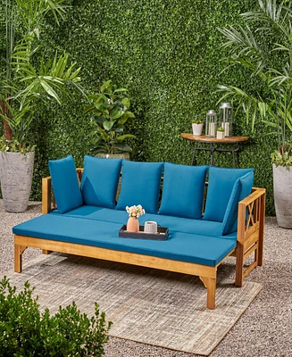 Rustic Acacia Wood Expandable Daybed With Water-Resistant Cushions