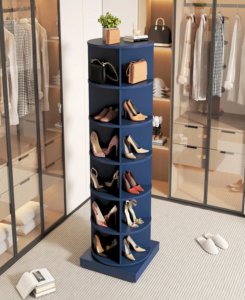 Streamdale Furniture Blue 360 Rotating shoe cabinet 6 layers