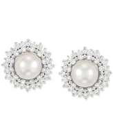 Grown With Love Cultured Freshwater Pearl (6mm) & Lab Grown Diamond (3/4 ct. t.w.) Halo Stud Earrings in 14k White Gold