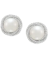 Grown With Love Cultured Ming Pearl (6mm) & Lab Grown Diamond (3/4 ct. t.w.) Love Knot Stud Earrings in 14k White Gold