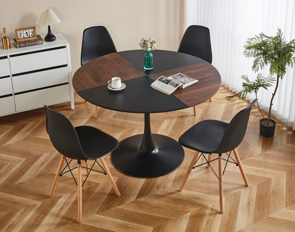 Simplie Fun 1+4,5pieces dining set, Table metal leg Mid-century Dining Table for 4