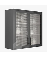 Retro Style Wall Mounted Cabinet Table-Top Storage Cabinet with Hazy Glass Doors and 2 Adjustable Shelves for Bathroom Kitchen Living Room Kitchen Hal