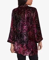 Ruby Rd. Petite Velvet Burnout Embroidered Open Front Cardigan Jacket