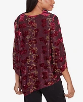 Ruby Rd. Petite Iridescent Sequin Velvet Floral Cowl Neck Top