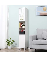 Tall Bathroom Storage Cabinet with Mirror, Wooden Freestanding Tower Cabinet with Adjustable Shelves, for Bathroom, or Living Room, White