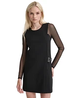 Dkny Women's Mesh-Sleeve Side-Buckle Sheath Dress