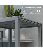 Extendable Outdoor Dining Table, 41"- 83" Aluminum Frame Patio Table with Wood Effect Steel Top, Rectangle Expandable Patio Table for 6-8, D