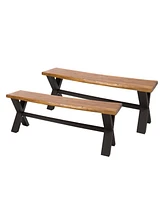 Acacia Wood And Iron X-Cross Picnic Bench: Durable, Stylish, And Perfect For Patios