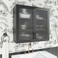 Streamdale Furniture Retro Style Wall Mounted Cabinet Table Top Storage Cabinet With Hazy Glass Doors 2 Adjustable Shelves For Bathroom Kitchen Living Room Kitchen Hallway Black Outdoor Paint Flute Tempered Glass