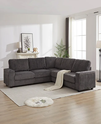 Streamdale Furniture 110-Inch Oversized Corduroy Corner Sofa, L Shaped Corner Couch with two storage spaces, Usb port & T-pyce port and Cup