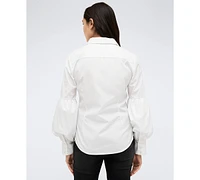 Kenneth Cole Women's Button-Front Poplin Stretch Balloon-Sleeve Shirt