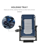 Foldable Outdoor Lounge Chair with Footrest, Oversized Padded Zero Gravity Lounge Chair with Headrest, Side Tray, Cup Holders, Armrests for Camping, L