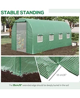 14.6' x 6.6' x 6.6' Walk-in Tunnel Hoop Greenhouse with Mesh Door & 8 Windows, Large Green House for Plants, Flowers, Vegetables, Galvanized Steel Fra