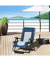 Simplie Fun Foldable Outdoor Lounge Chair with Footrest, Oversized Padded Zero Gravity Lounge Chair with Headrest, Side Tray, Cup Holders, Armrests fo