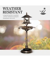 3-in-1 Garden Bird Bath Bowl Pedastal with Bird Feeder, Large Water Basin, & Underneath Flower Planter