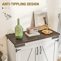 Modern Farmhouse Sideboard, Buffet Cabinet with Barn Style Door and Adjustable Shelf, Kitchen Storage Cabinet with Wood Legs, Distressed White and Bro
