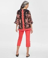 Jm Collection Womens Printed Ruffle Chiffon Sleeve Top Capri Pants Created For Macys