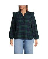 Lands' End Plus Ruffle Front Flannel Popover Blouse