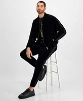 Ax Armani Exchange Mens Embroidered Metallic Icon T Shirt Full Zip Velour Bomber Jacket Slim Fit Velour Pants