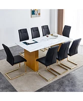 Streamdale Furniture Table and chair set.Large modern rectangular table with 0.4 inch patterned glass tabletop and large Mdf table legs.Comes with 8 c