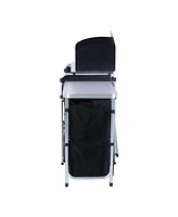 Aluminum Portable Camping Kitchen Fold-Up Cooking Table With Windscreen and 3 Enclosed Cupboards for Bbq, Party, Picnics, Backyards