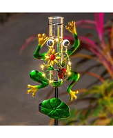 gaomon Outdoor Decorative Metal Solar Rain Gauges Stake for Garden Yard with Led Light and 6 Inch Capacity Glass Tube