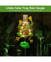 gaomon Outdoor Decorative Metal Solar Rain Gauges Stake for Garden Yard with Led Light and 6 Inch Capacity Glass Tube