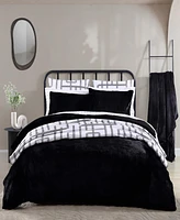 City Scene Solid Faux Black 3 Piece Duvet Cover Set-Full/Queen