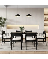 Gymax Dining Chair w/ Arms Set of 4 Modern Kitchen Chairs w/ Contoured Backrest Black & Cream