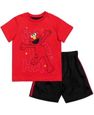 Sesame Street Baby Boys Elmo Cookie Monster Bird Oscar The Grouch T-Shirt and Mesh Shorts Outfit Set