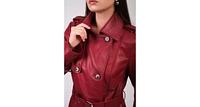 Women's Leather Trench Coat, Burgundy, Created for Macy's