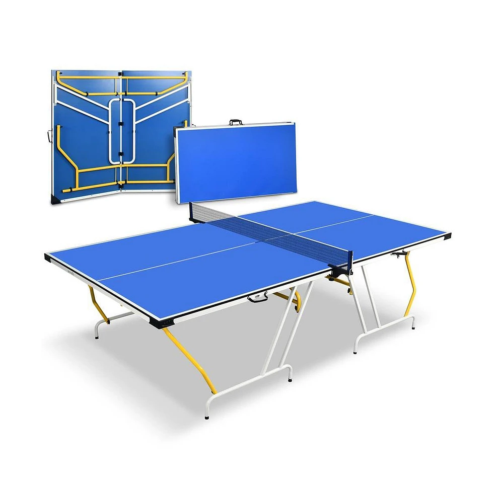 SereneLife Foldable Table Tennis Table with Single Player Playback Mode, Net, and Post