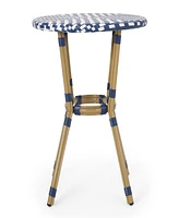 Simplie Fun Outdoor Aluminum 3 Piece French Bistro Set, Navy Blue, White, With Bamboo Finish