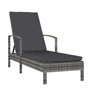 vidaXL Sun Lounger with Armrests Poly Rattan Gray