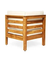 Oana Outdoor Wooden Sectional Set With Cushions, Beige