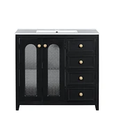 36-inch bathroom vanity with two soft close doors, adjustable shelves and three soft close drawers