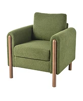 Oversized Accent Chair, Upholstered Living Room Chairs Single Sofa Chair with Walnut Legs, Curved handrail, Grey