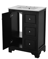 30-inch bathroom vanity with sink, modern elegant bathroom storage cabinet with 3 drawers and adjustable shelves