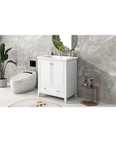 30" Black Bathroom Vanity Combo: Sink, Cabinet, Doors, Drawer