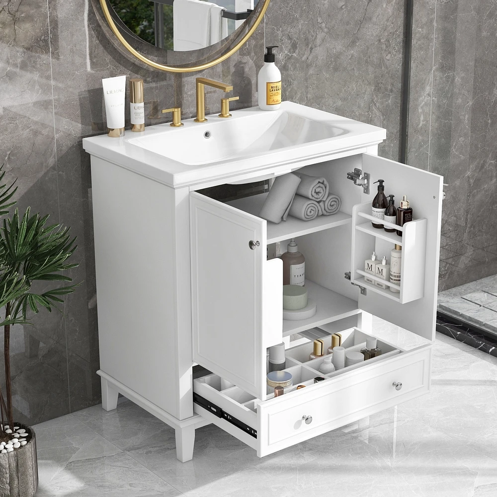 30" Black Bathroom Vanity Combo: Sink, Cabinet, Doors, Drawer
