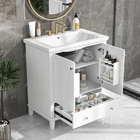 30" Black Bathroom Vanity Combo: Sink, Cabinet, Doors, Drawer