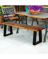 Sugift Solid Acacia Wood Patio Bench Dining Bench Seating Chair
