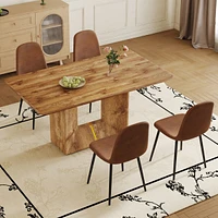 Simplie Fun Table and chair set. Modern dining table with Mdf top and beautiful Mdf legs. Comes with brown comfortable chair with seat and metal legs