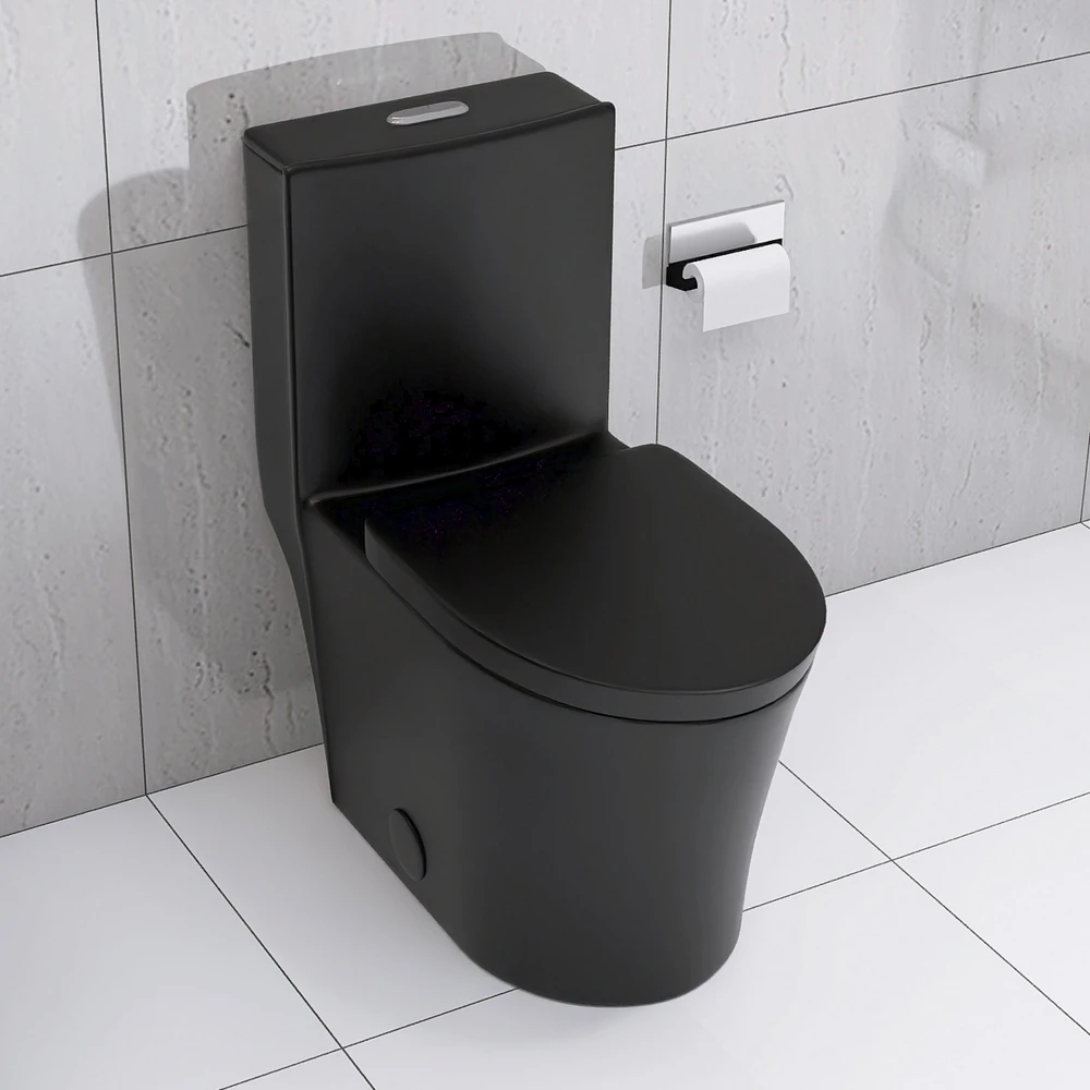 Matte Black Elongated One Piece Toilet Dual Flush 1.1/1.6 Gpf Water Saving Map 1000g, Matte Black