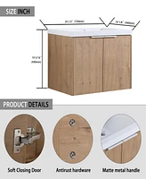 30" Wall-Mounted Bathroom Vanity With Sink and Side Cabinet, Soft Close Doors