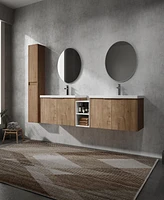 84" Wall-Mounted Bathroom Vanity With Sink and Side Cabinet, Soft Close Doors