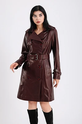 Furniq Uk Women's Genuine Leather Trench Coat