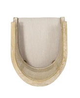 French Country Accent Chair: Curved Backrest, Cane Webbing, Weathered Wood