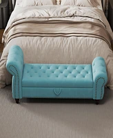64.5" Bed Bench for Bed Room Nails Tufted Chaise of Lounge with Storage Velvet Upholstery Lake Blue