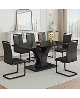 Simplie Fun Table and chair set, modern dining table, black tabletop and black Mdf leg table, soft and comfortable dining chair, perfect for dinner, m